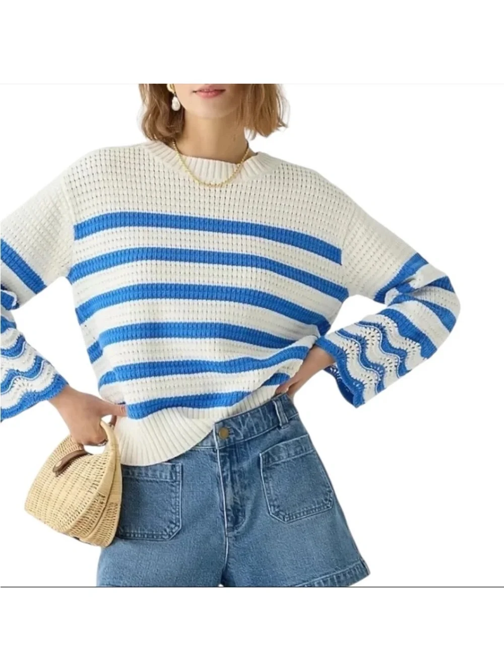 J.Crew Textured crewneck pullover sweater in stripe extra thick and chunky - Picture 2 of 11